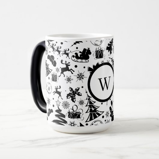 Elegant black and white merry Christmas Monogram モーフィングマグカップ (正面左)
