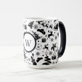 Elegant black and white merry Christmas Monogram モーフィングマグカップ (正面右)