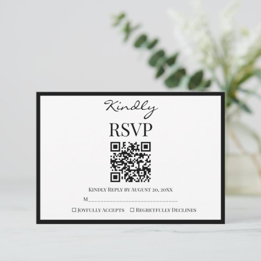 Elegant Black and White Minimalist Wedding 出欠カード (スタンド正面)
