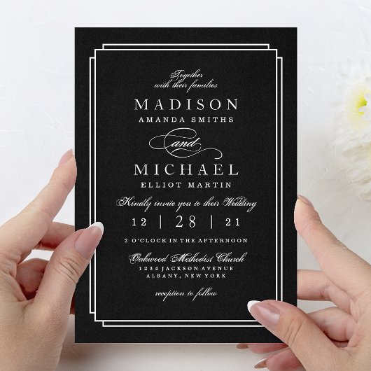 Elegant Black and White Modern Wedding Invitation シーズンカード