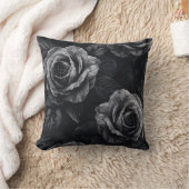 Elegant Black and White Monochrome Roses クッション (ブランケット)