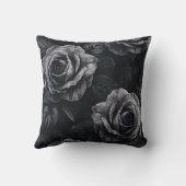 Elegant Black and White Monochrome Roses クッション (裏面)