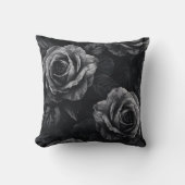 Elegant Black and White Monochrome Roses クッション (正面)
