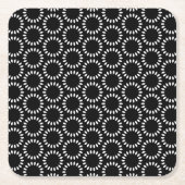 Elegant Black and White Petal Mandala Pattern スクエアペーパーコースター (正面)