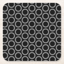 Elegant Black and White Petal Mandala Pattern スクエアペーパーコースター