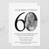 Elegant Black and White Photo Birthday 招待状 (正面/裏面)