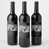 Elegant Black And White Photo Wedding ワインラベル (ボトル)