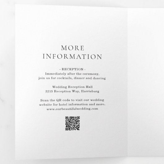 Elegant Black and White QR Code Classic Wedding 三つ折り招待状 (内部最初)