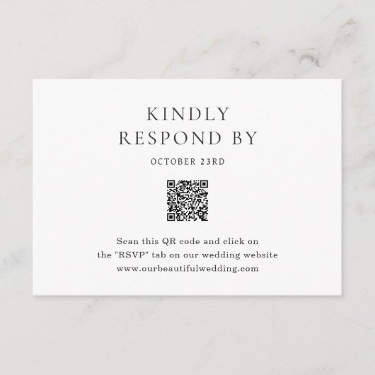 Elegant Black and White QR Code Classic Wedding 出欠カード (正面)
