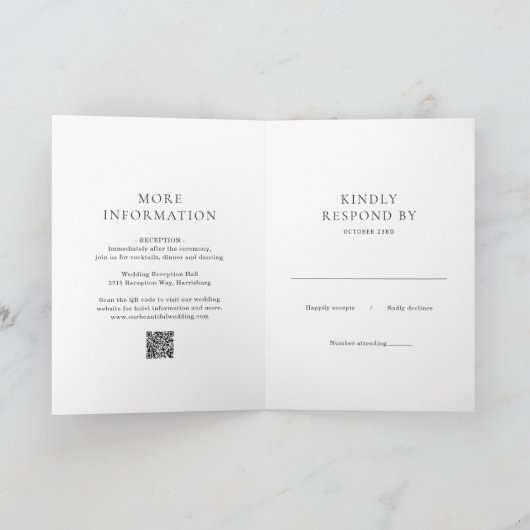 Elegant Black and White QR Code Classic Wedding 招待状 (内部)