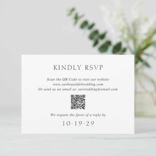 Elegant Black and White QR Code Modern Wedding 出欠カード (スタンド正面)