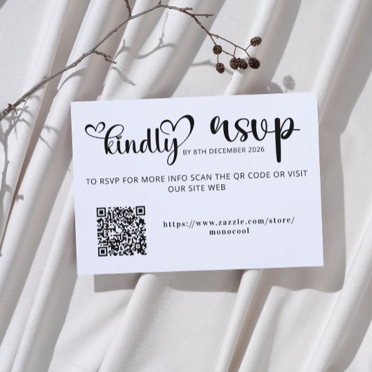 Elegant Black and White Qr Code Wedding Replay 出欠カード