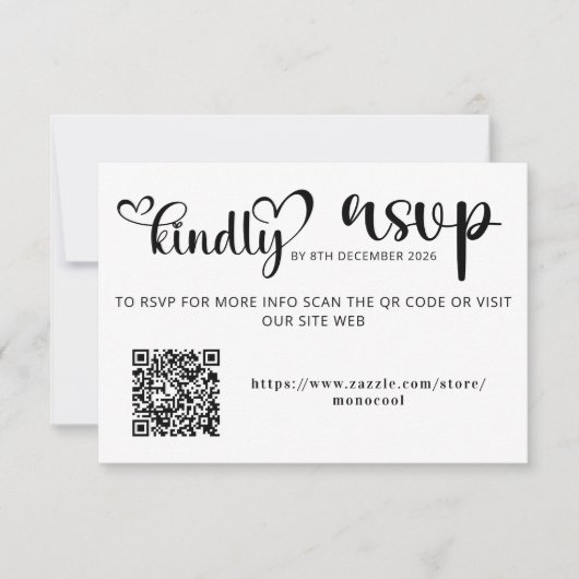 Elegant Black and White Qr Code Wedding Replay 出欠カード (正面)