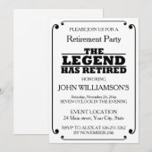 Elegant Black and White Retirement party 招待状 (正面/裏面)