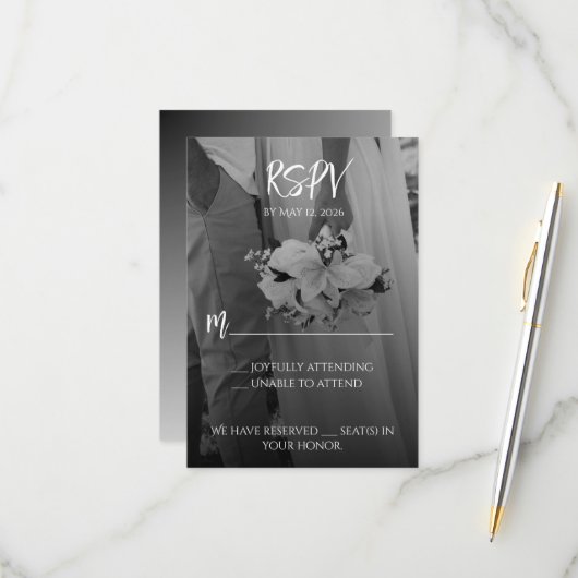 Elegant Black And White RSPV Card 出欠カード (正面/裏面インサイチュ)