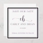 Elegant Black and White Save the Date  招待状 (正面/裏面)