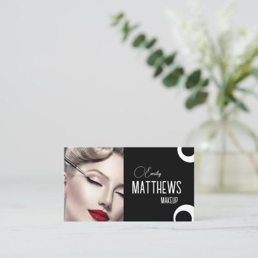 Elegant black and white script custom 2photo 名刺 (スタンド正面)