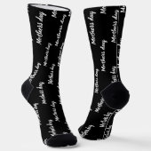 Elegant black and white script custom mothers day ソックス (傾斜あり)