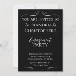 Elegant Black and White Script Engagement Party 招待状