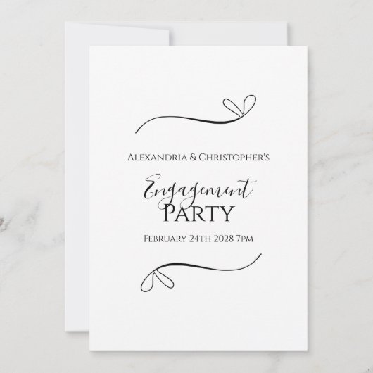 Elegant Black and White Script Engagement Party 招待状 (裏面)