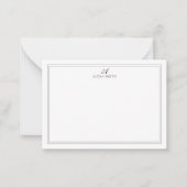 Elegant Black and White Script Monogram Border ノートカード (正面)