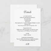 Elegant Black and White Script Monogram Wedding エンクロージャーカード (正面/裏面)
