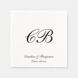 Elegant Black and White Script Monogram Wedding スタンダードカクテルナプキン