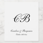 Elegant Black and White Script Monogram Wedding ワインラベル (シングルラベル)