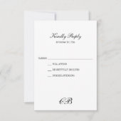Elegant Black and White Script Monogram Wedding 出欠カード (正面)