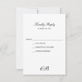 Elegant Black and White Script Monogram Wedding 出欠カード