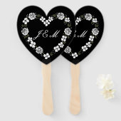 Elegant Black and White Script Wedding Fan ハンドファン (正面&裏面)