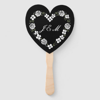 Elegant Black and White Script Wedding Fan ハンドファン