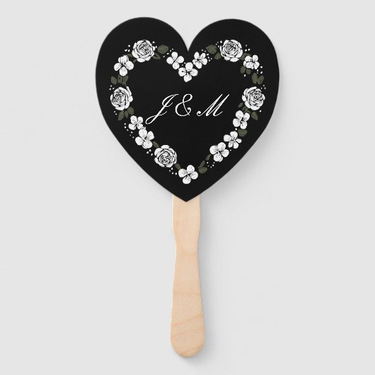 Elegant Black and White Script Wedding Fan ハンドファン (正面)