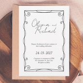 Elegant Black and White Script Wedding Invitation  招待状