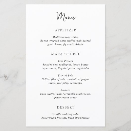 Elegant Black and White Simple Modern Wedding Menu (正面)