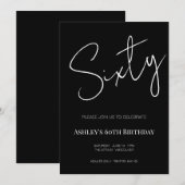 Elegant Black and White Sixty 60th Birthday 招待状 (正面/裏面)