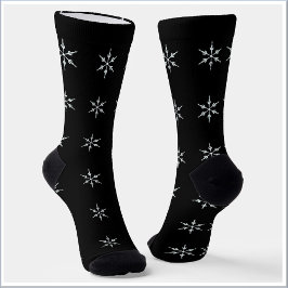 Elegant Black and White Snowflake Pattern ソックス