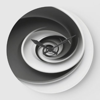 Elegant Black and White Spiral Abstract Design,  ラージ壁時計