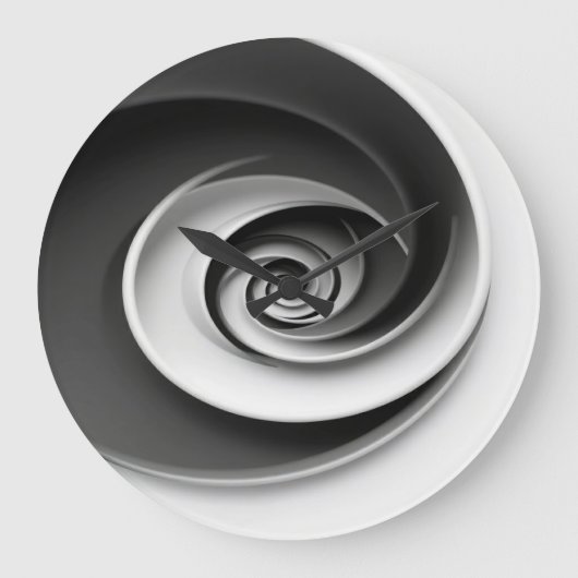 Elegant Black and White Spiral Abstract Design,  ラージ壁時計 (正面)