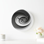 Elegant Black and White Spiral Abstract Design,  ラージ壁時計 (ホーム)