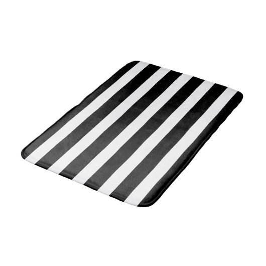 Elegant Black and White Stripe Bathroom Mat バスマット (アングル)
