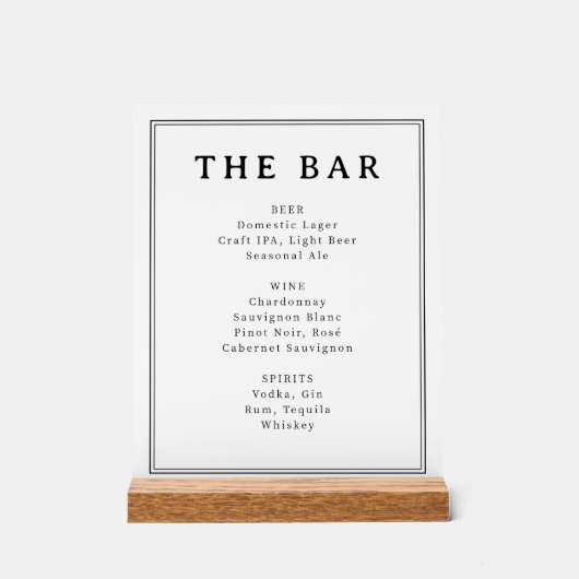Elegant Black and White Typographic Bar Menu アクリルサイン (正面)
