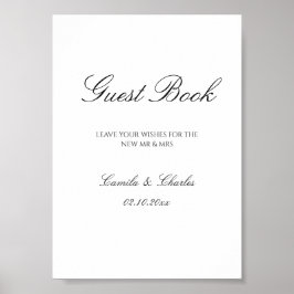Elegant Black and White Wedding Guest Book  ポスター