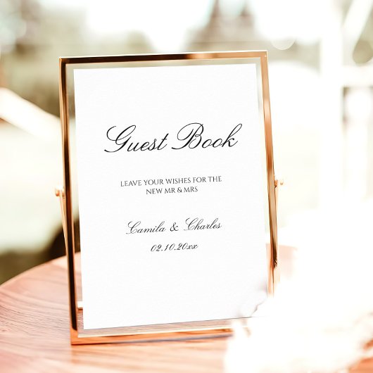 Elegant Black and White Wedding Guest Book  ポスター