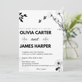 Elegant Black and White Wedding Invitation 招待状