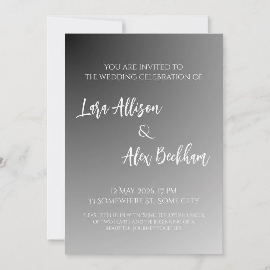 Elegant Black And White Wedding Invitation 2.0 招待状 (正面)