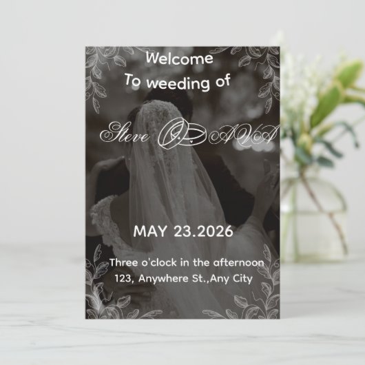 Elegant Black and White Wedding Invitation | Class 招待状 (スタンド正面)