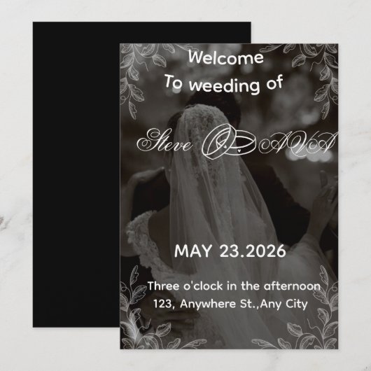 Elegant Black and White Wedding Invitation | Class 招待状 (正面/裏面)