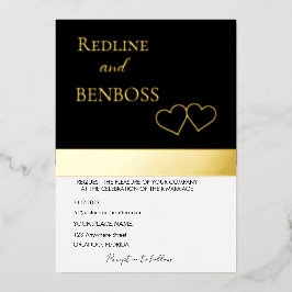 Elegant Black and white Wedding Invitation Gold 箔招待状