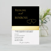 Elegant Black and white Wedding Invitation Gold 箔招待状 (立ち正面)